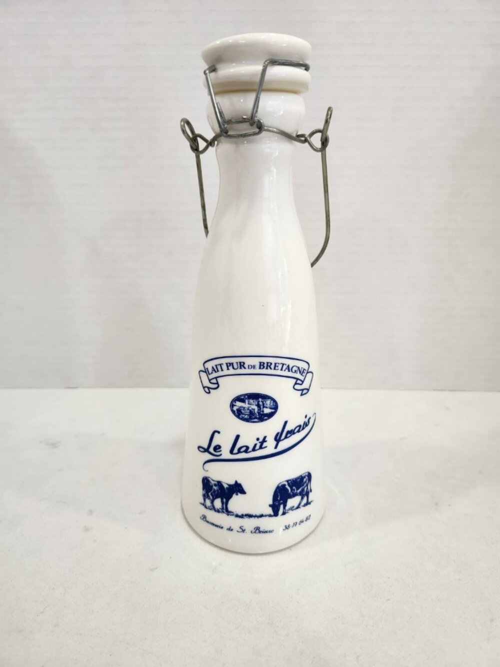 Vintage French Milk Bottle Saint-Brieuc Brittany Ceramic Swing Top Le Lait Frais